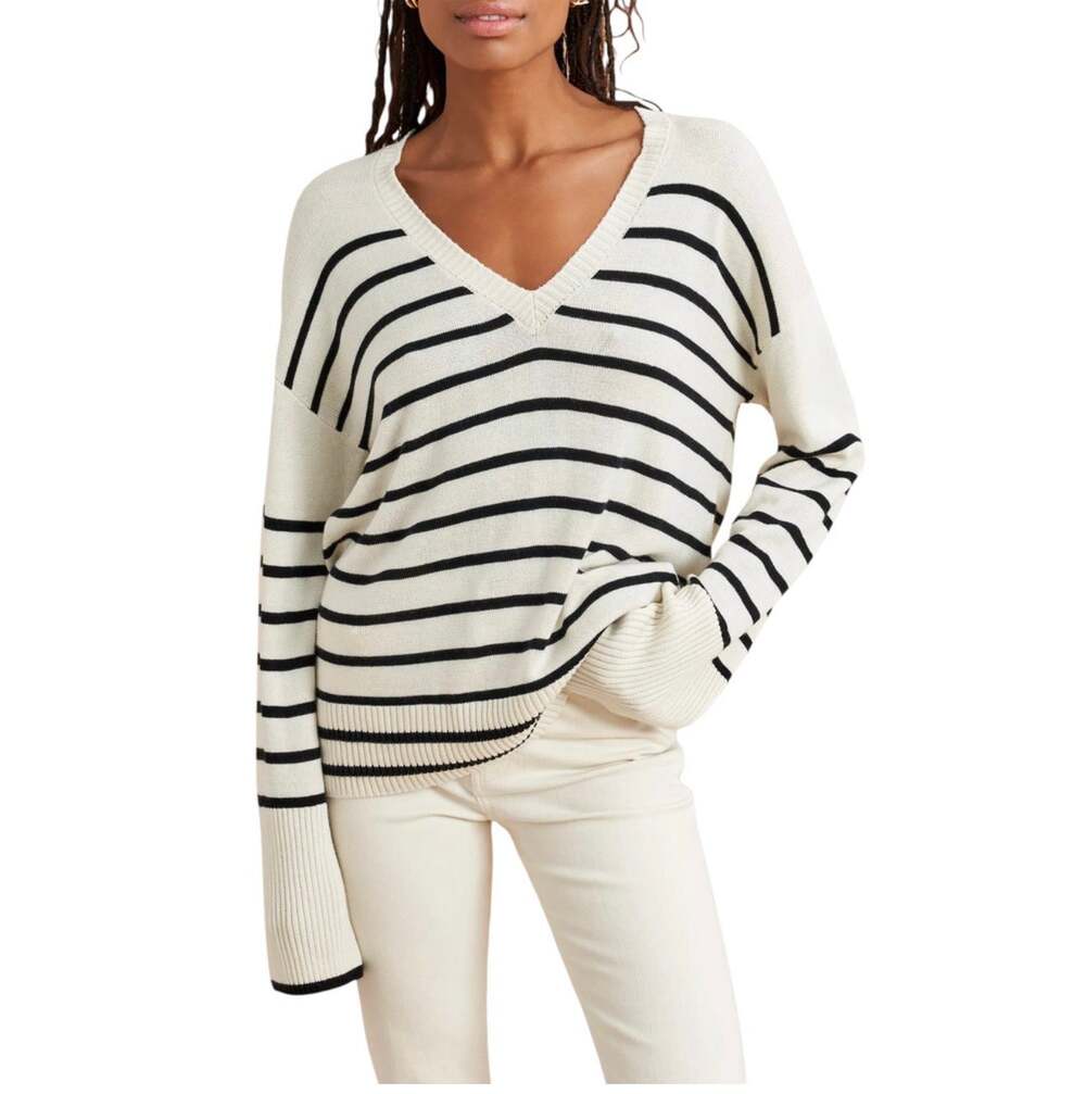 La Ligne Antoine V-Neck Sweater Silk Cashmere Cream Striped Oversized